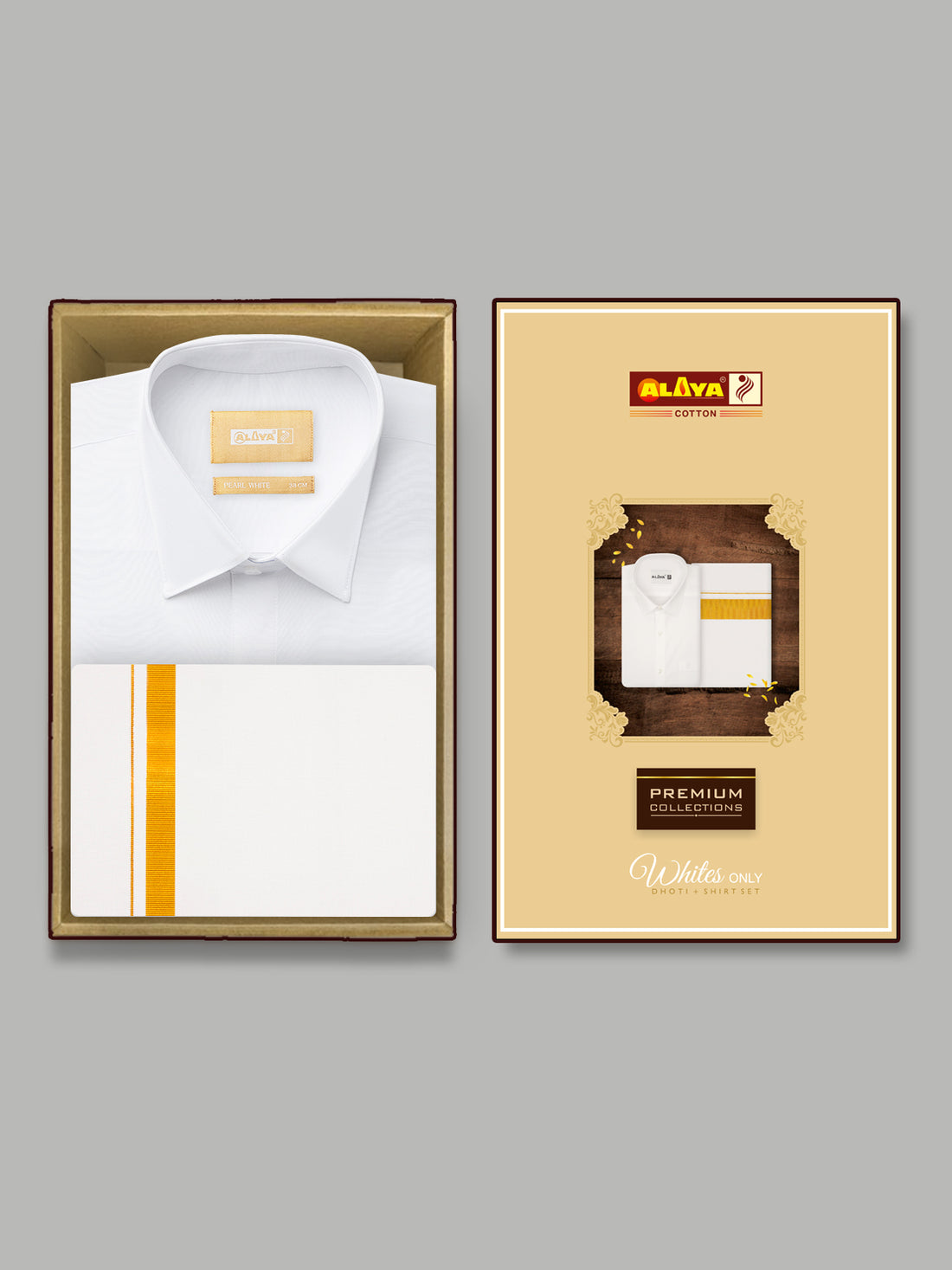 Alayacotton_ White Shirt & Gold Jari Border Dhoti 3.65 Mtr
