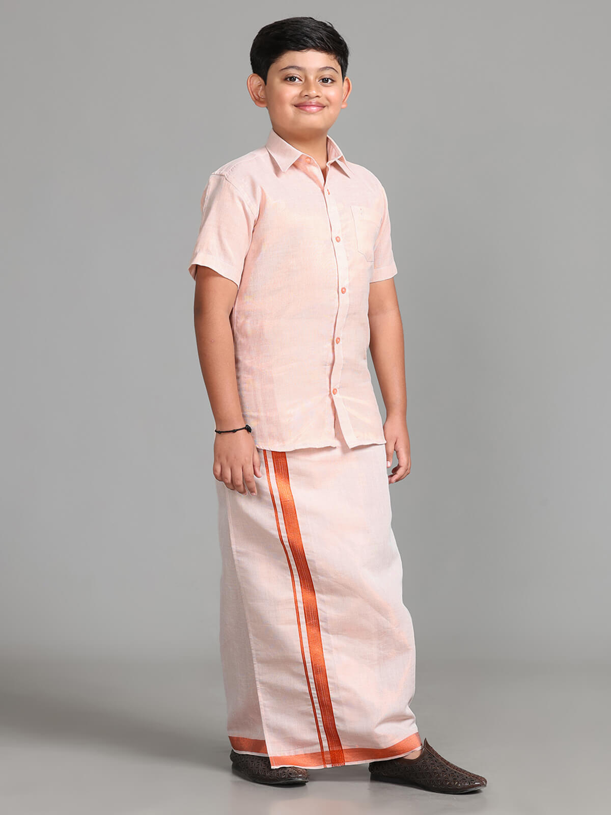 Kids Kondattam Readymade Dhoti & Shirt Set - Copper