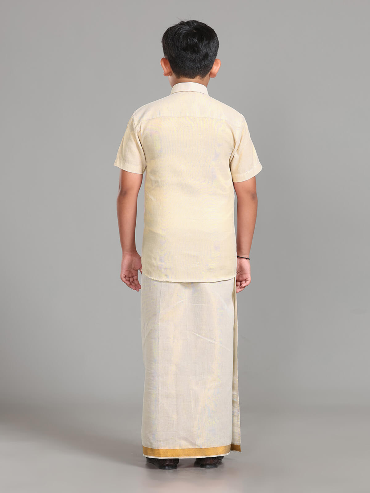 Alaya Cotton Kids Kondattam Readymade Dhoti & Shirt Set - Gold