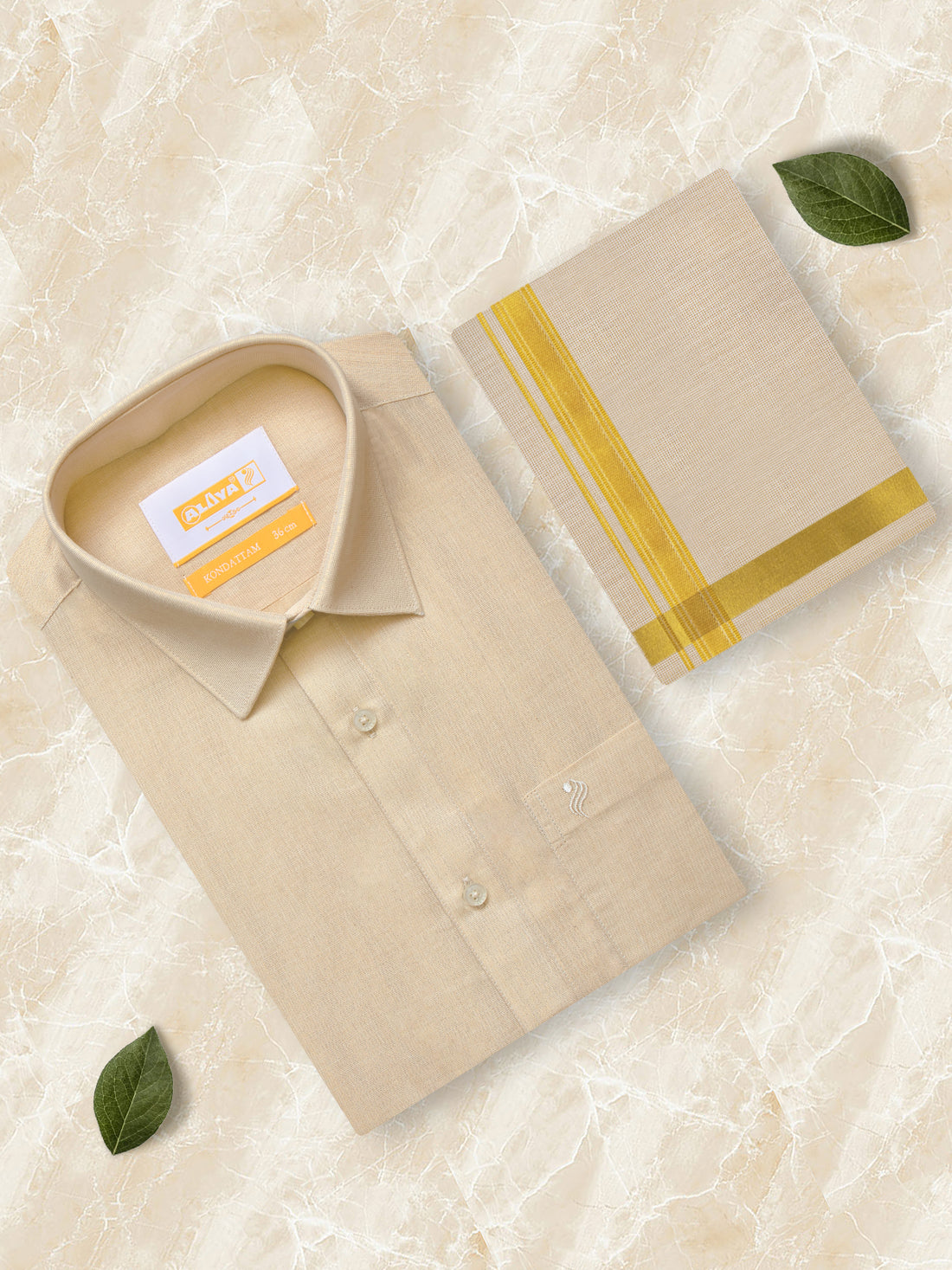 Kondattam Tissue Shirt & Dhoti Set- Gold Fancy
