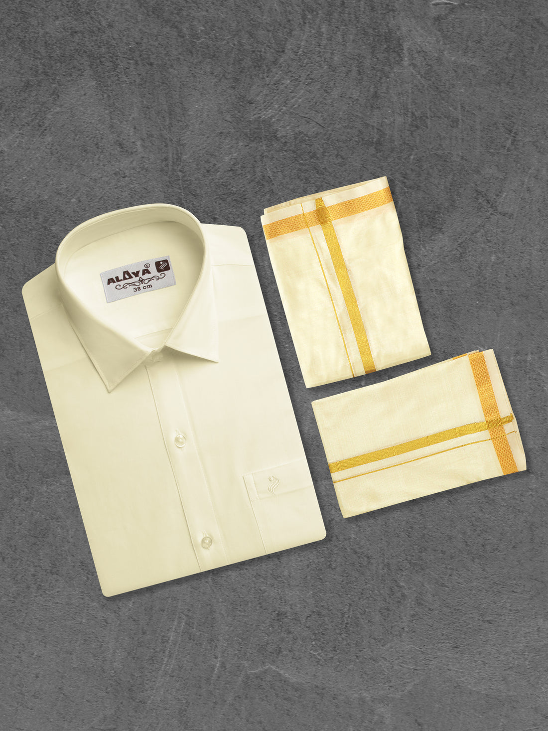Anbalaya Wedding 3 IN 1 - 20K (Readymade Shirt, Dhoti & Towel) - Cream