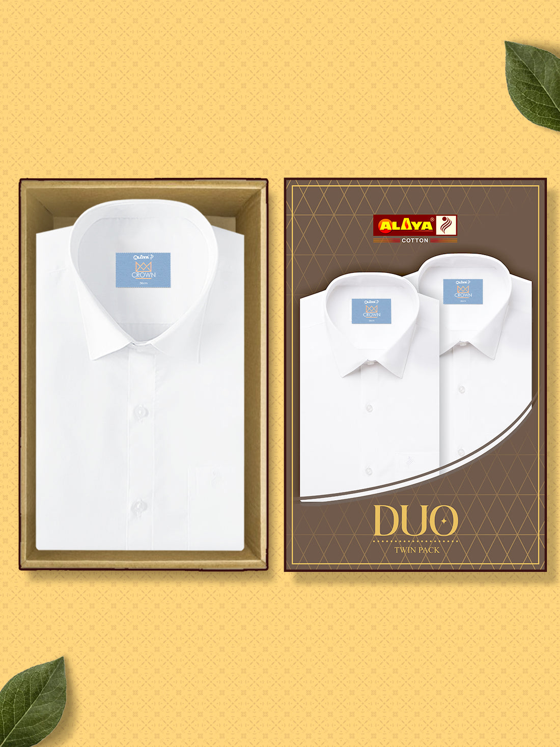 Crown Cotton White Shirt Regular Fit - Duo Twin Pack