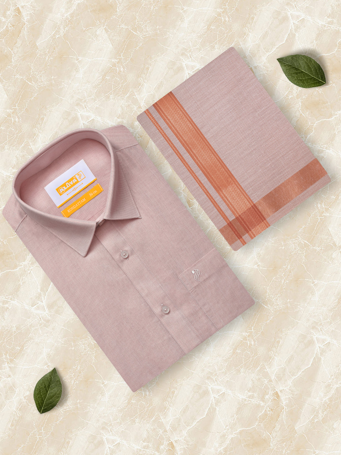 Kondattam Tissue Shirt & Dhoti Set- Copper Fancy