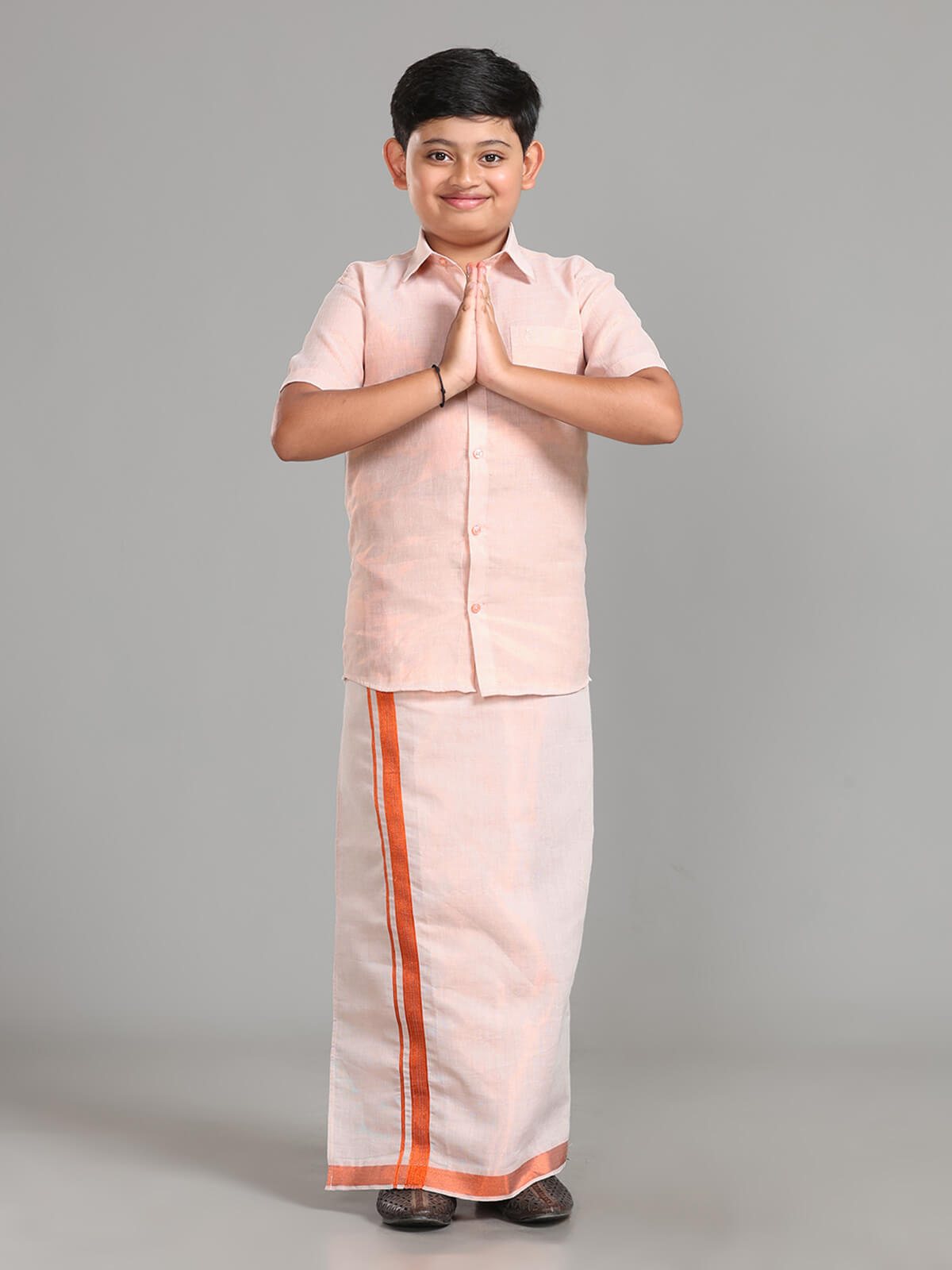 Kids Kondattam Readymade Dhoti & Shirt Set - Copper