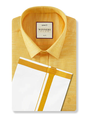 Shop Winners Slub Shirt and Gold Jari Double Dhoti Combo Online