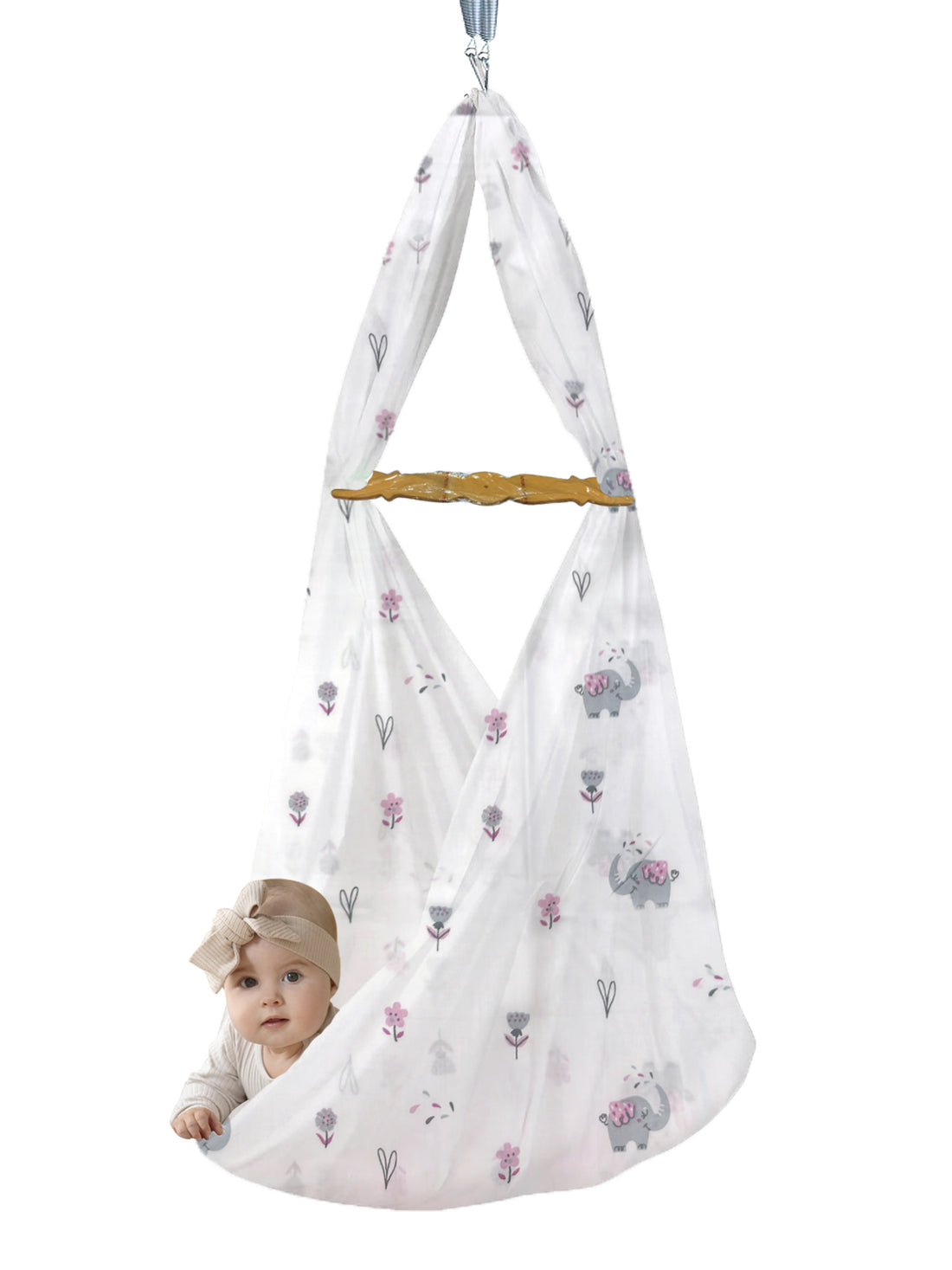 Baby Cradle Cloth Soft Cotton White - Elephant Print