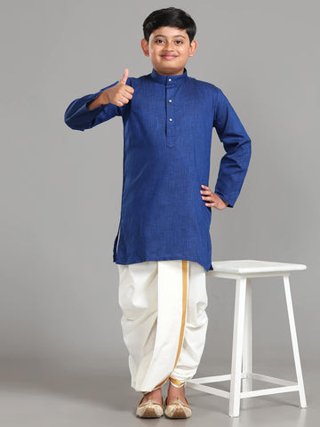 Go Trendy Junior Readymade Panchakacham Dhoti & Kurta Set - Navy