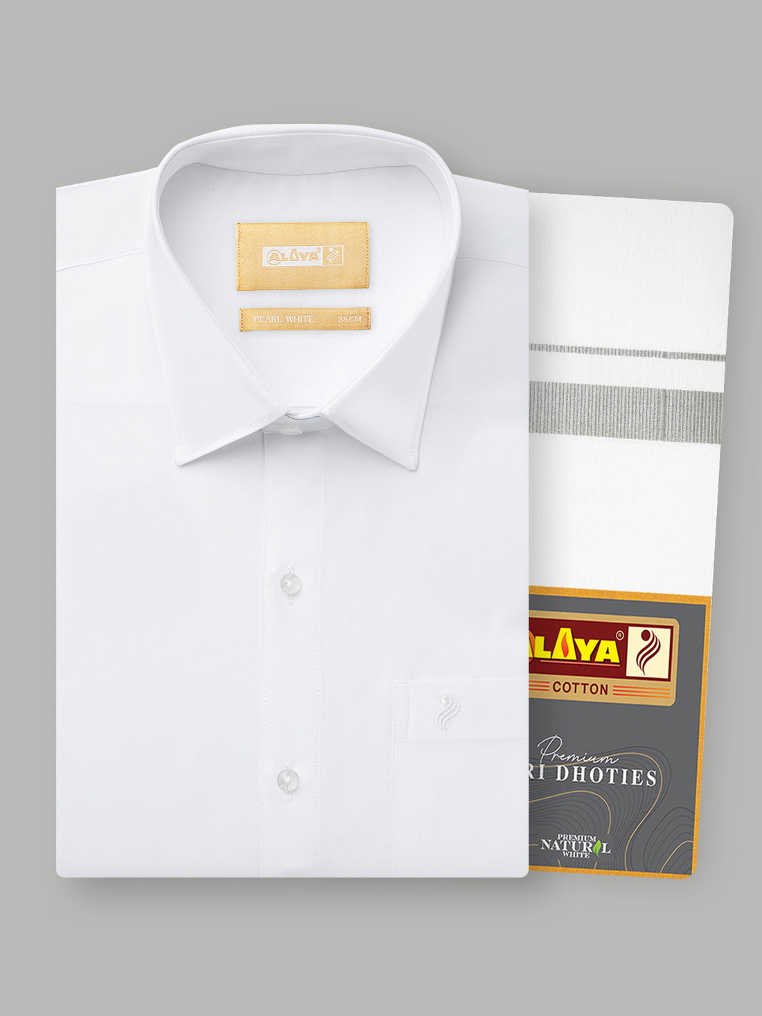 Rajalaya White Shirt & Silver Border Dhoti 2.0 Mtr