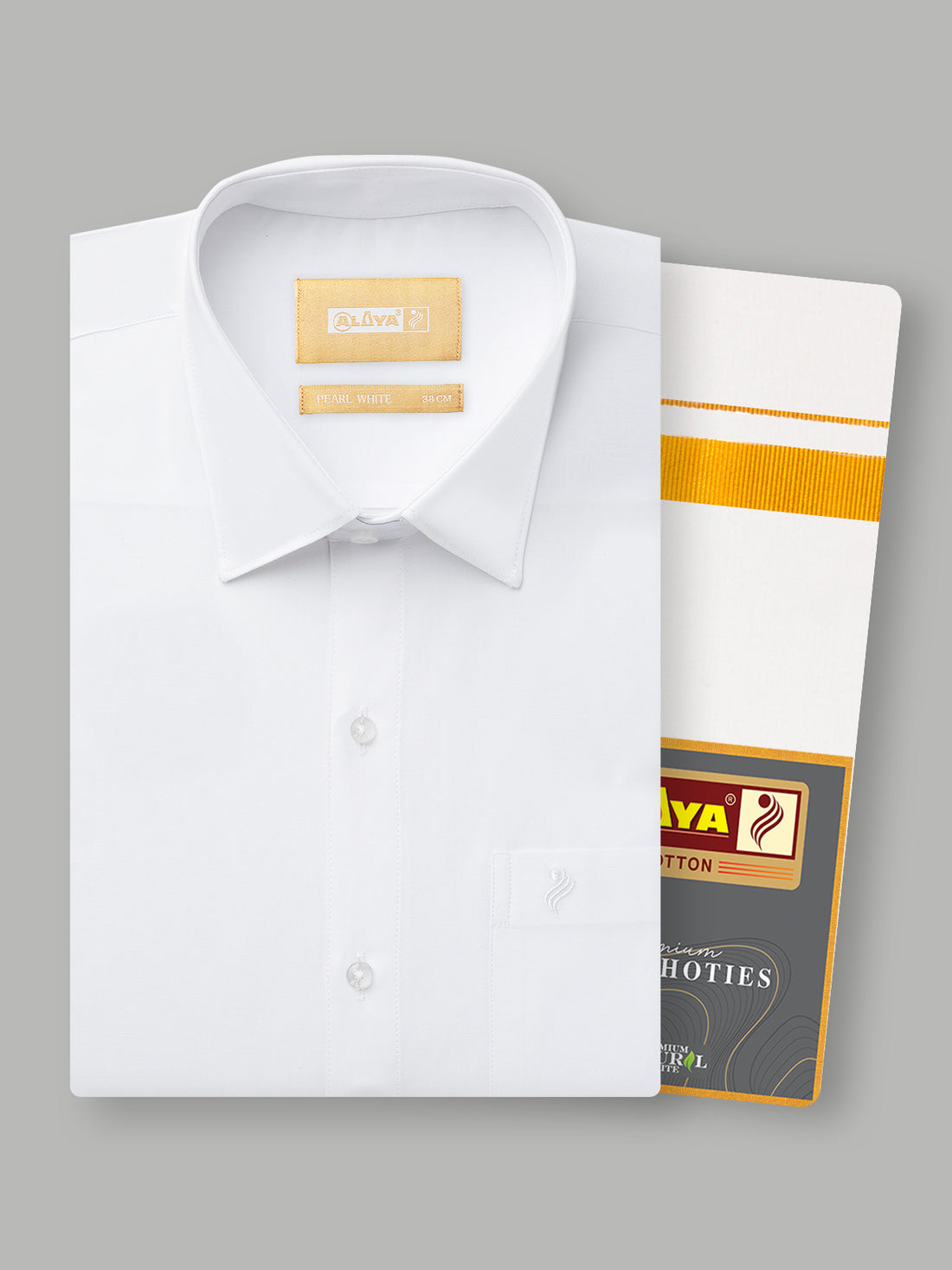 Alayacotton_ White Shirt & Gold Jari Border Dhoti 3.65 Mtr