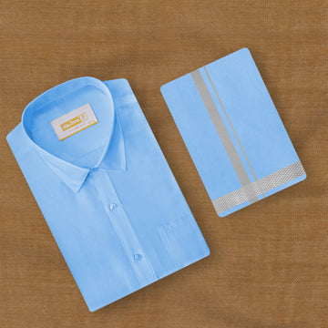 Hasana Silk Shirt and Dhoti Set - Light Blue