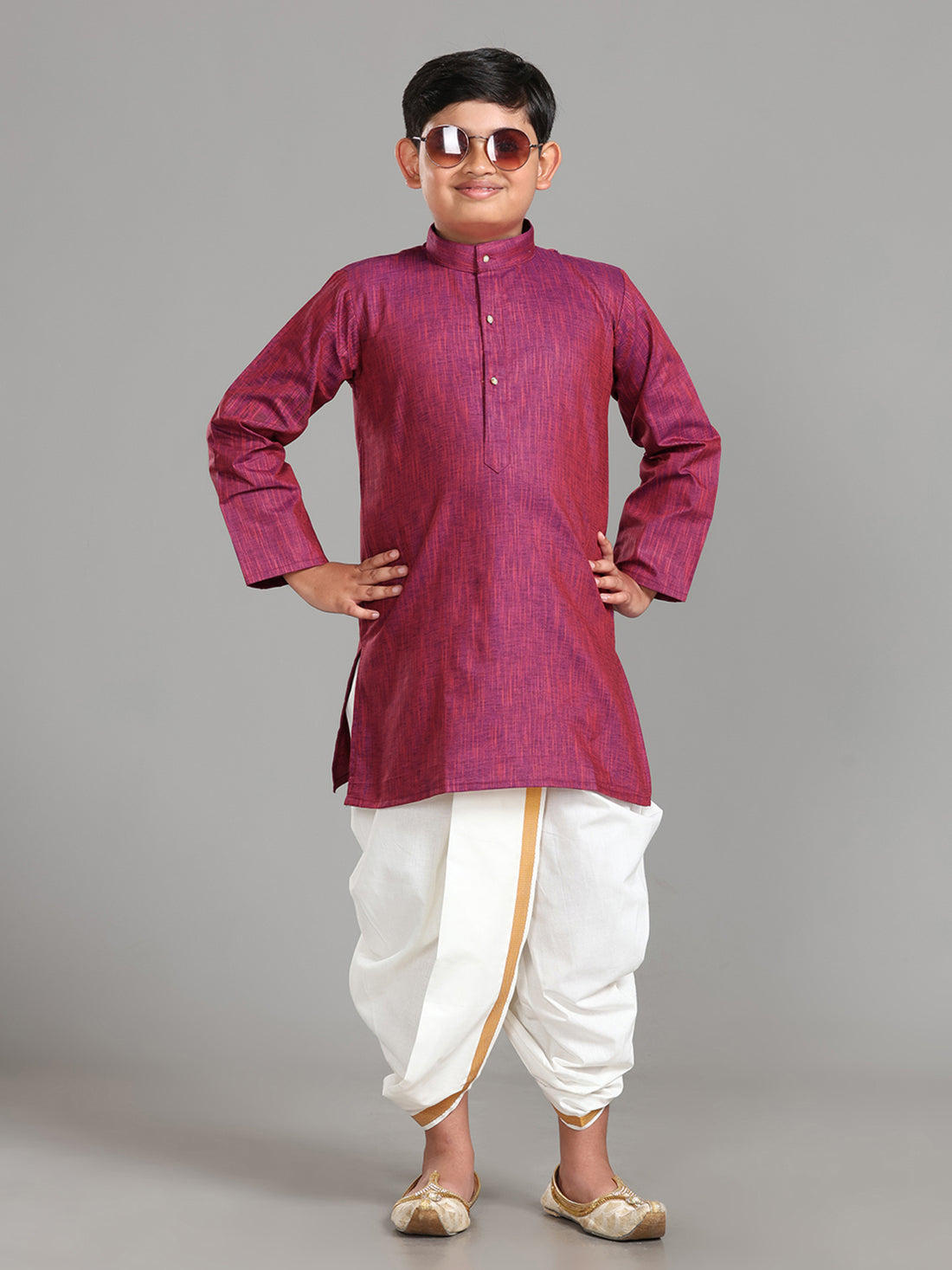Junior Readymade Panchakacham Dhoti & Kurta Set - Mahogany