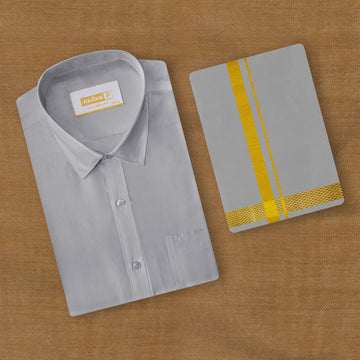 Hasana Silk Shirt and Dhoti Set - Grey