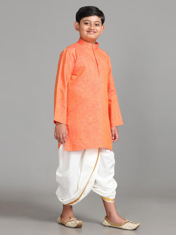 Go Trendy Junior Readymade Panchakacham Dhoti & Kurta Set - Orange