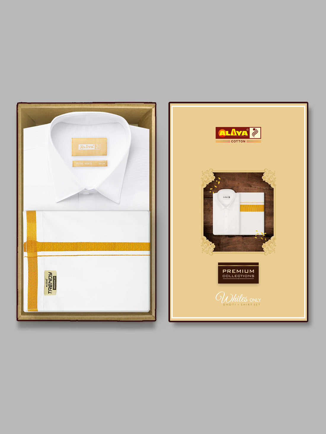 Culture Trendy White Horse Shirt & Gold Jari Velcro Dhoti 2.0 Mtr ( Pocket Dhoti )