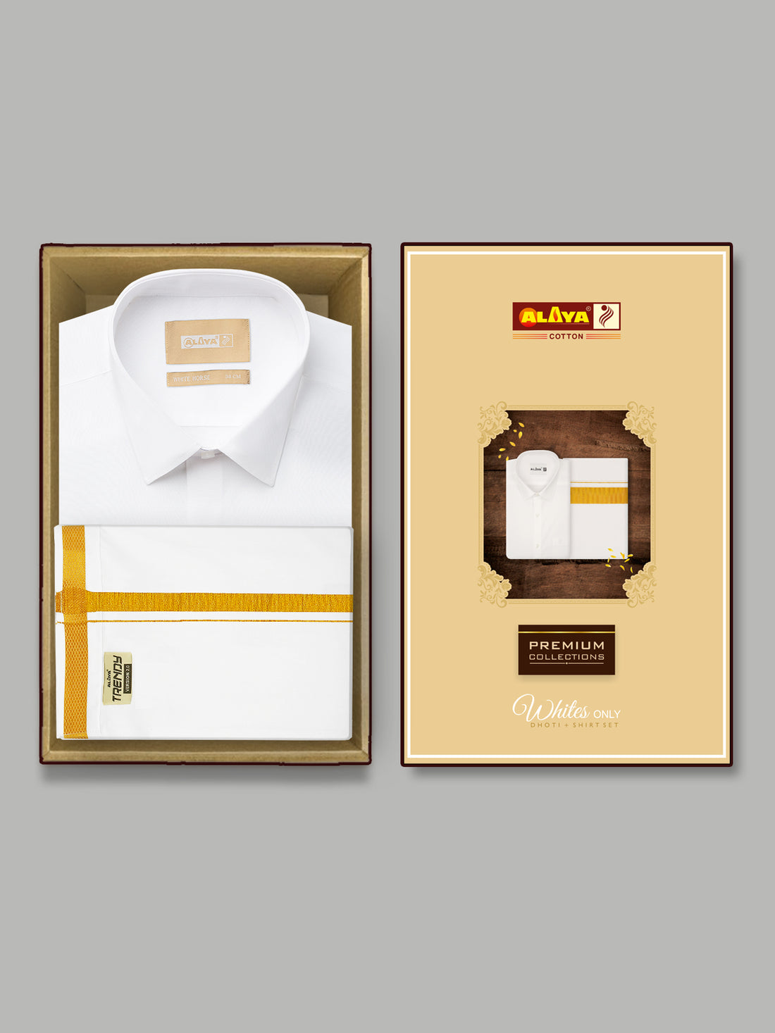 Culture Trendy  Peral White Shirt & Gold Jari Velcro Dhoti 2.0 Mtr ( Pocket Dhoti )