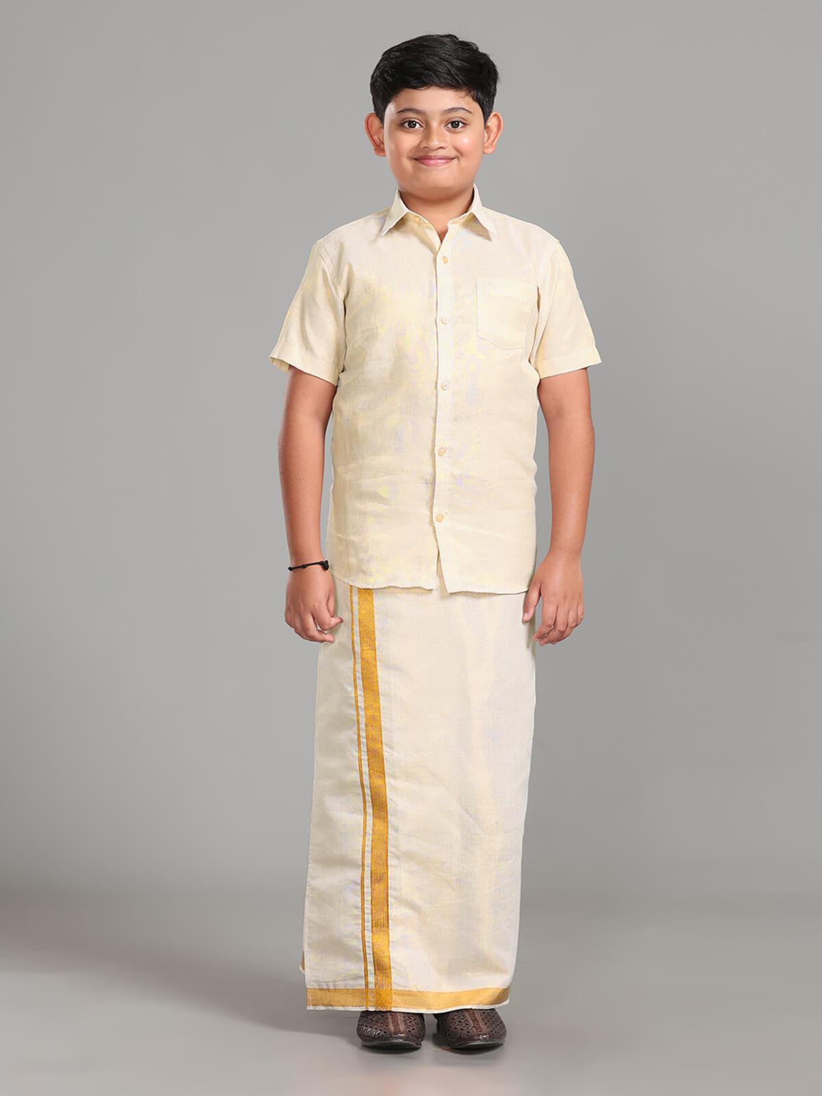 Alaya Cotton Kids Kondattam Readymade Dhoti & Shirt Set - Gold