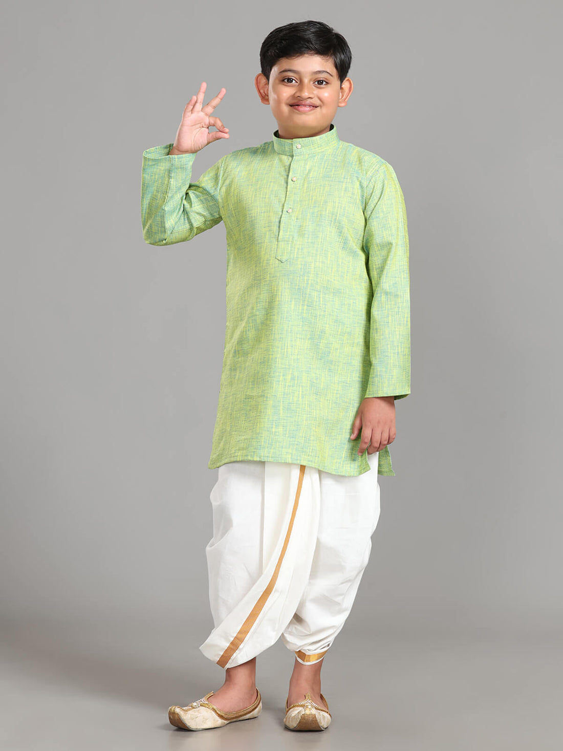  Junior Readymade Panchakacham Dhoti & Kurta Set - Green
