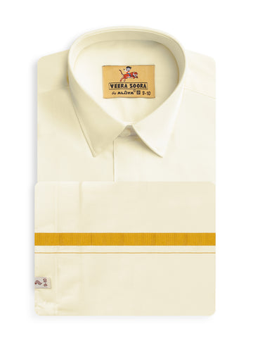 Veera Soora Kids Readymade Dhoti & Shirt Set - Cream