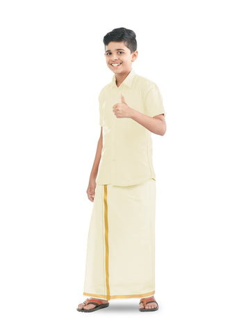 Veera Soora Kids Readymade Dhoti & Shirt Set - Cream