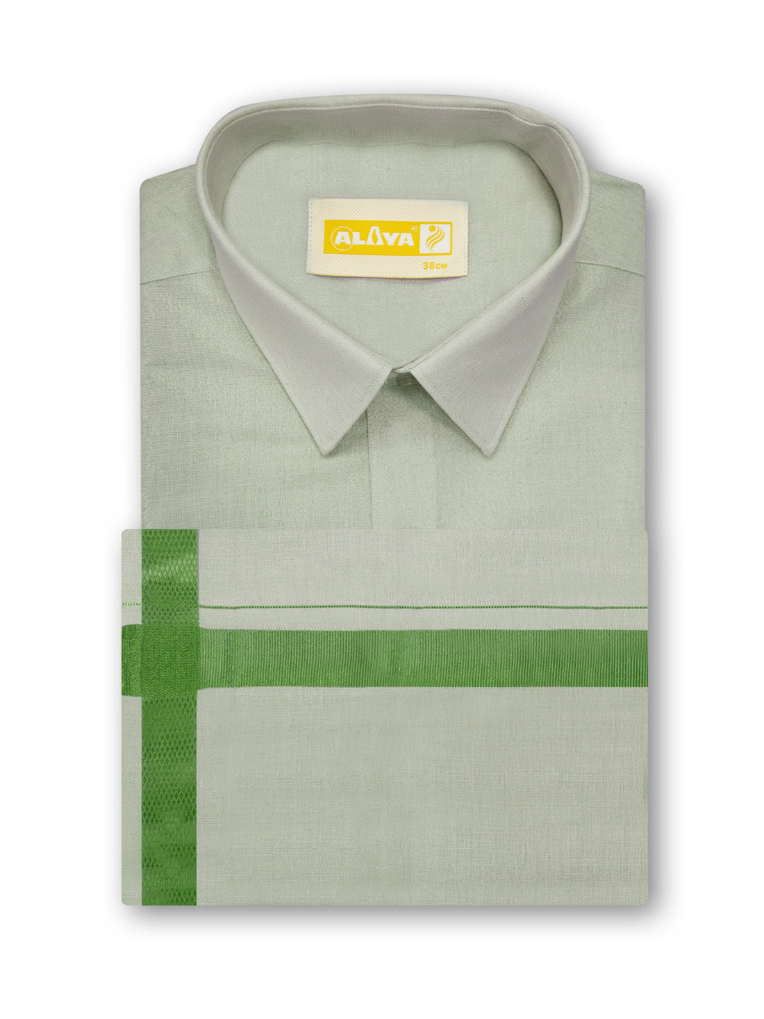 Kondattam Grand Tissue Shirt & Dhoti Combo - Drab Green