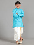 Junior Readymade Panchakacham Dhoti & Kurta Set - Dark Turquoise