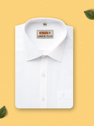 Linen Plus Solid White Slim Fit Shirt For Men