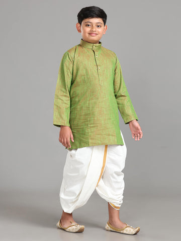 Go Trendy Junior Readymade Panchakacham Dhoti & Kurta Set - Leaf