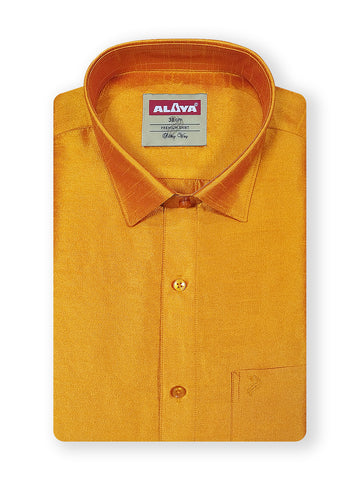 Silky Way Shirt & Jari Dhoti Set - Golden Orange