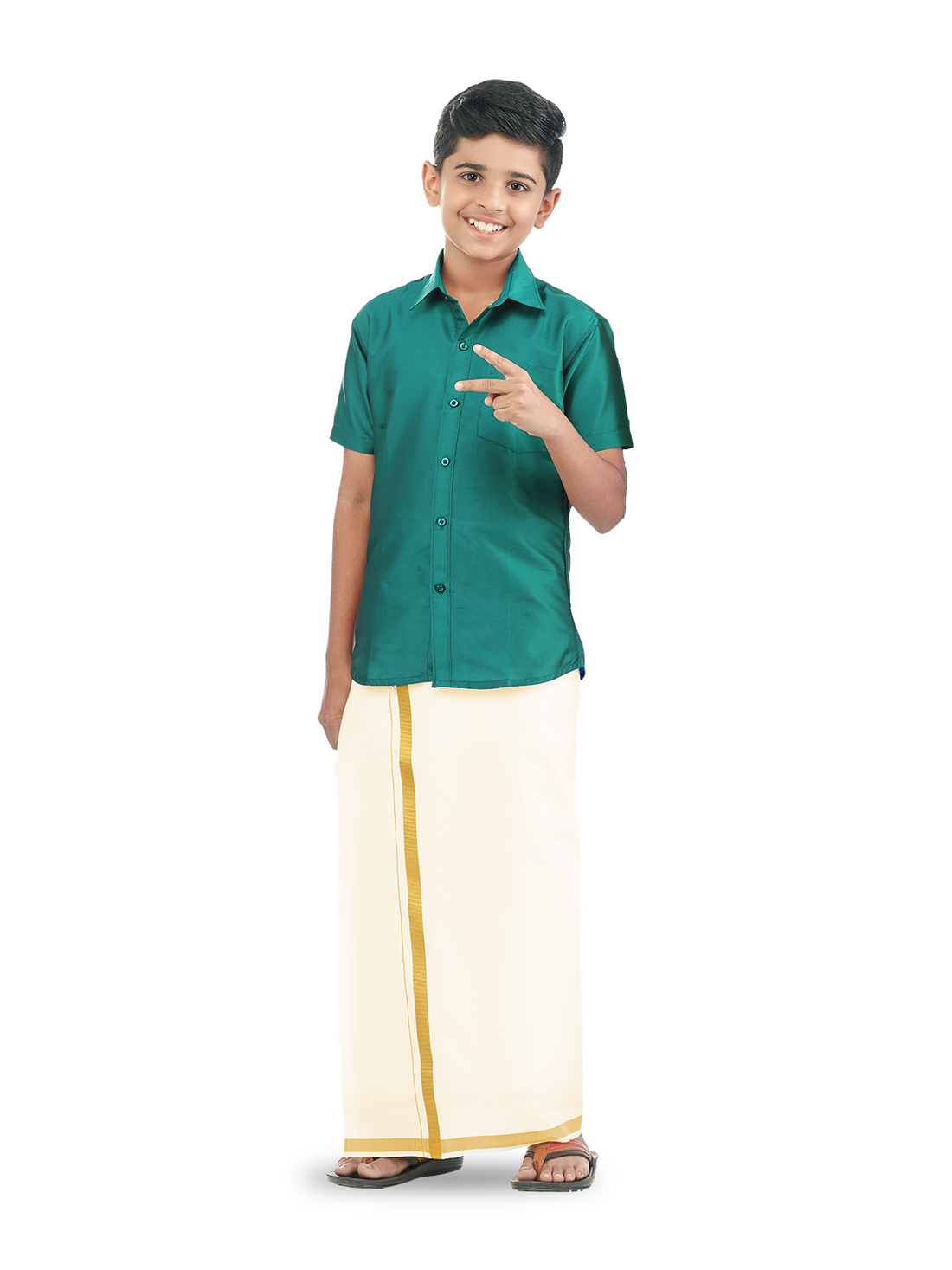 Veera Soora Kids Readymade Dhoti & Shirt Set -  Green  C15