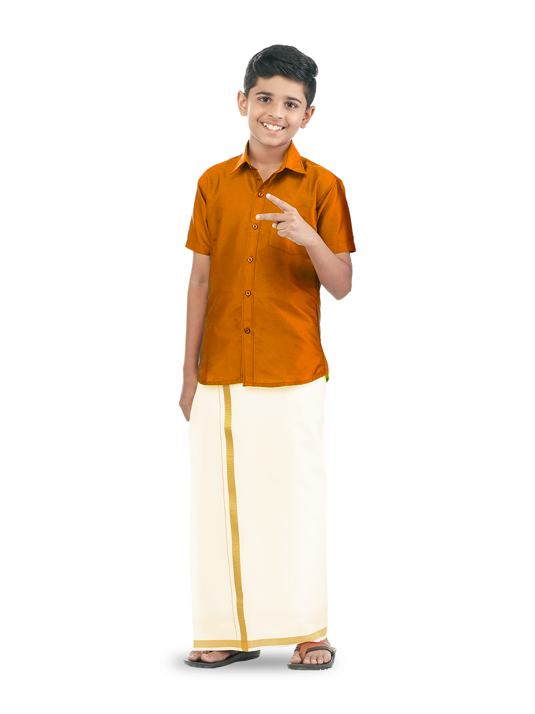 Veera Soora Kids Readymade Dhoti & Shirt Set - Light Orange