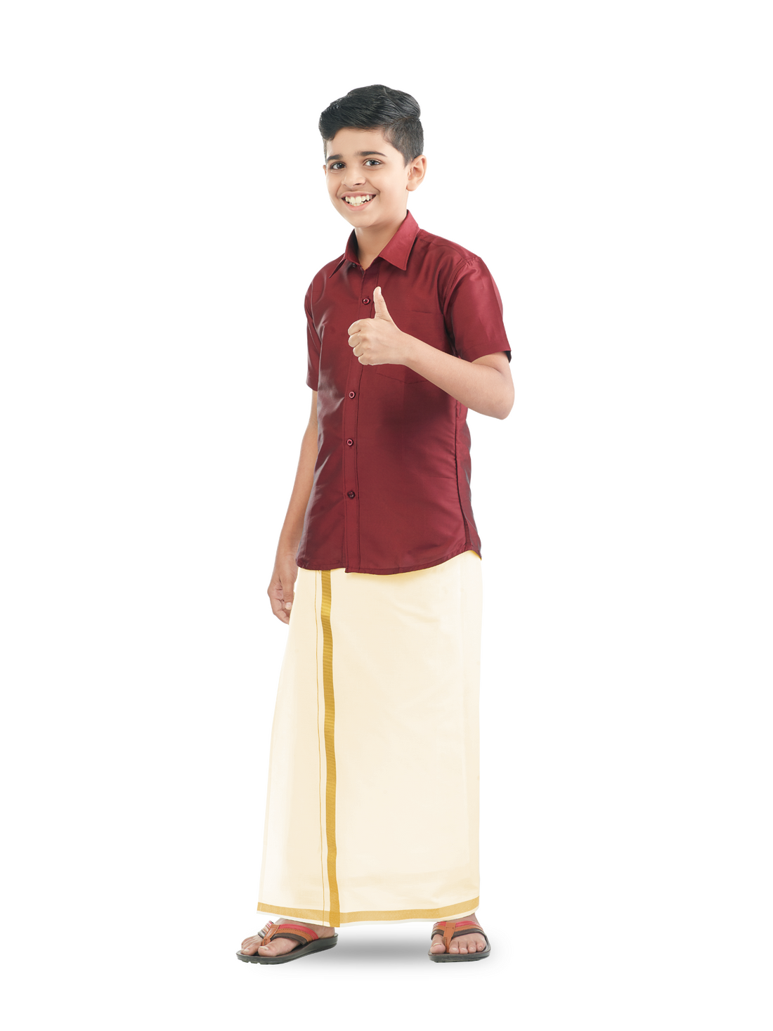 Veera Soora Kids Readymade Dhoti & Shirt Set - Maroon