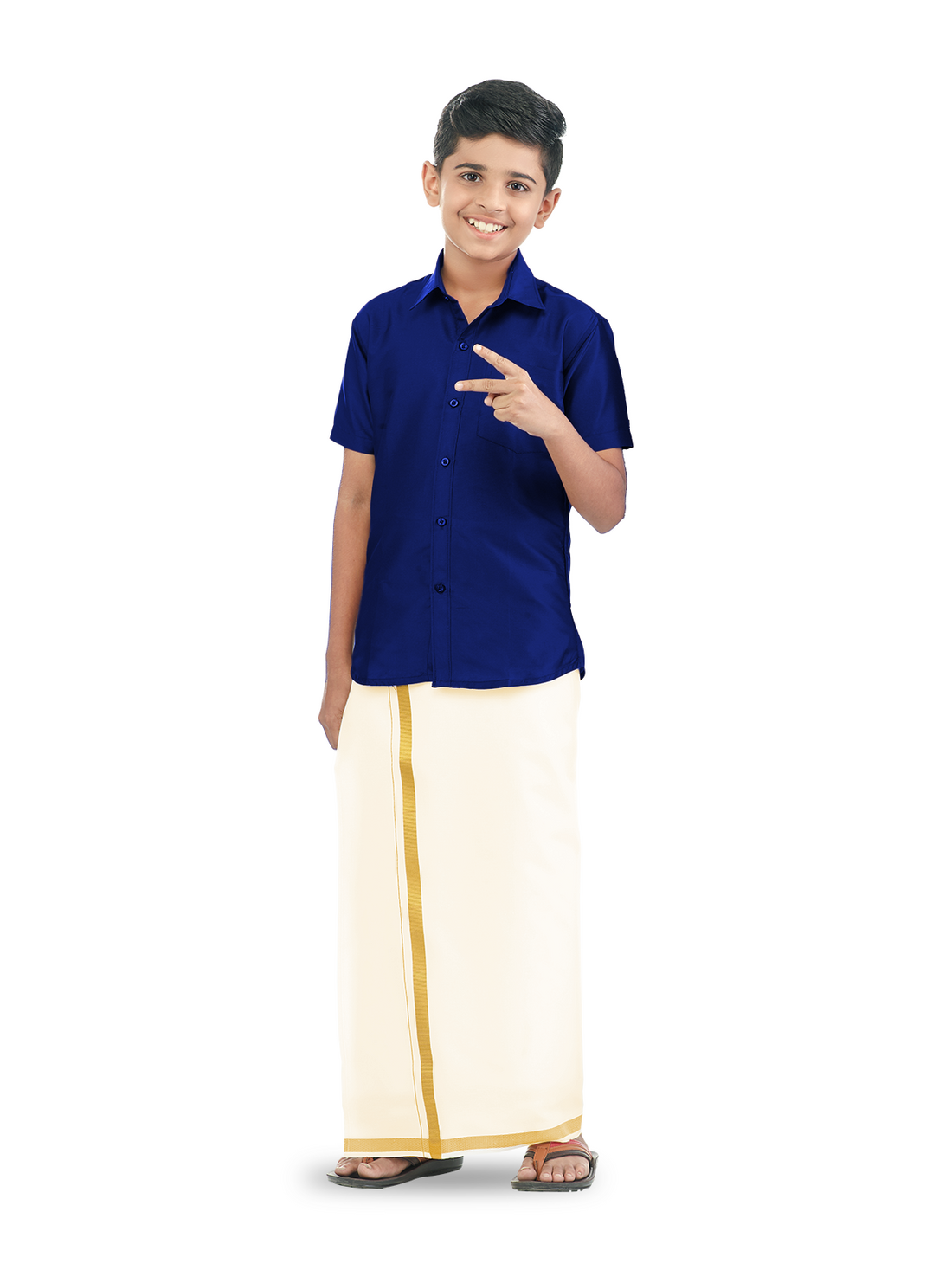 Veera Soora Kids Readymade Dhoti & Shirt Set - Navy Blue