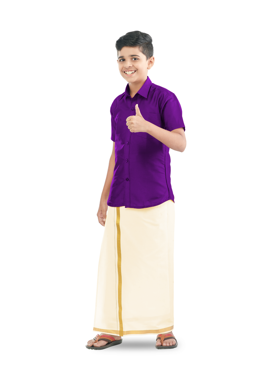 Veera Soora Kids Readymade Dhoti & Shirt Set - Purple  C3