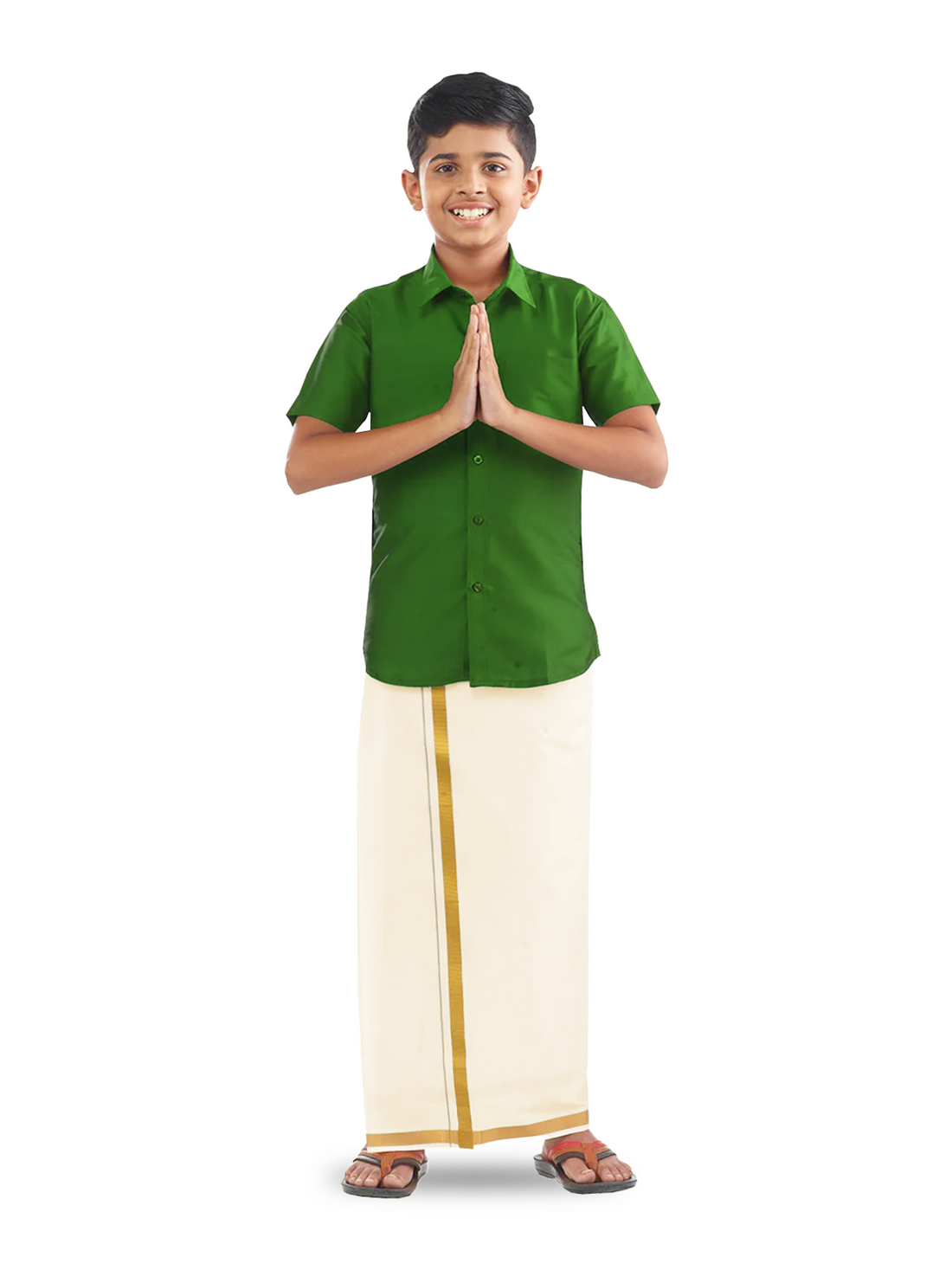 Veera Soora Kids Readymade Dhoti & Shirt Set - Tree Top Green