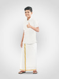alaya white kids shirts Kids Readymade Dhoti & Shirt Set - White