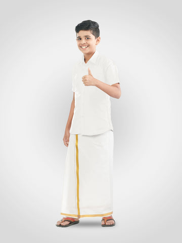 Veera Soora Kids Readymade Dhoti & Shirt Set - White