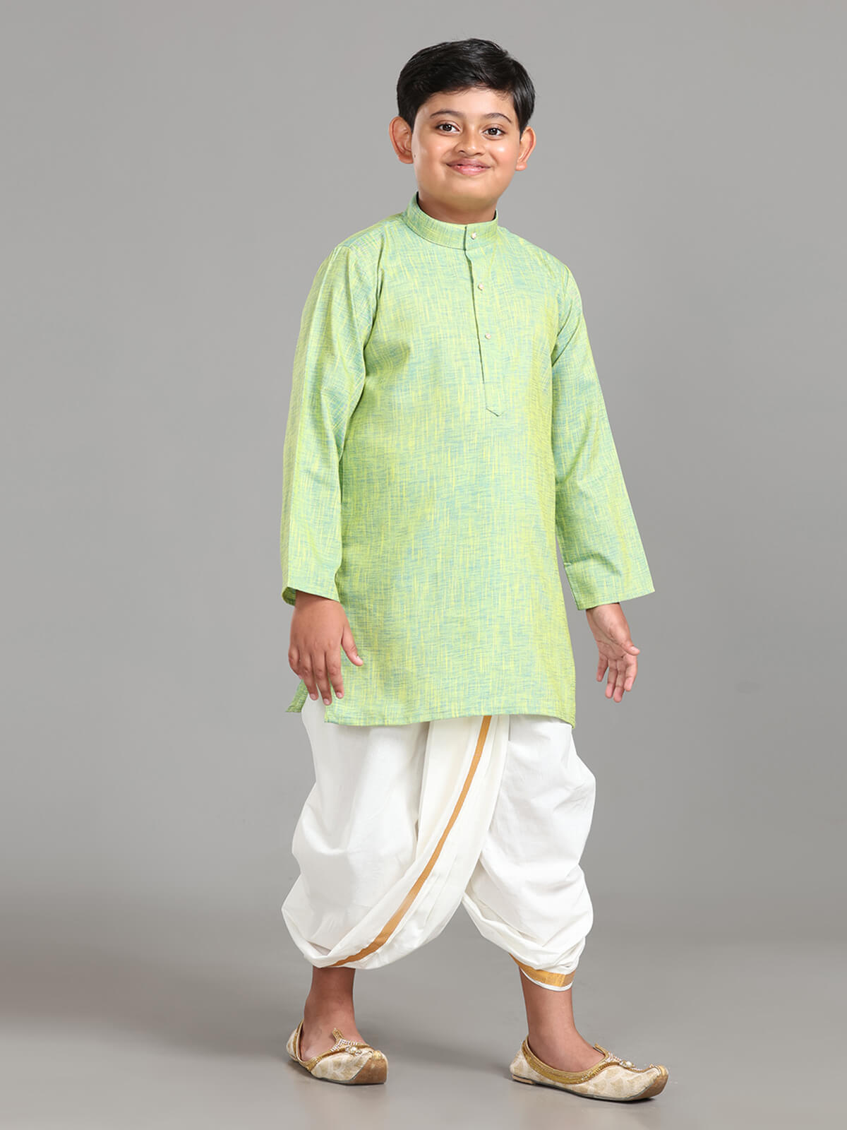  Junior Readymade Panchakacham Dhoti & Kurta Set - Green