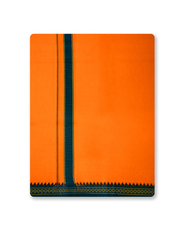 Konar Pet Orange Colour Cotton 2.0 Meter Dhoti For Men