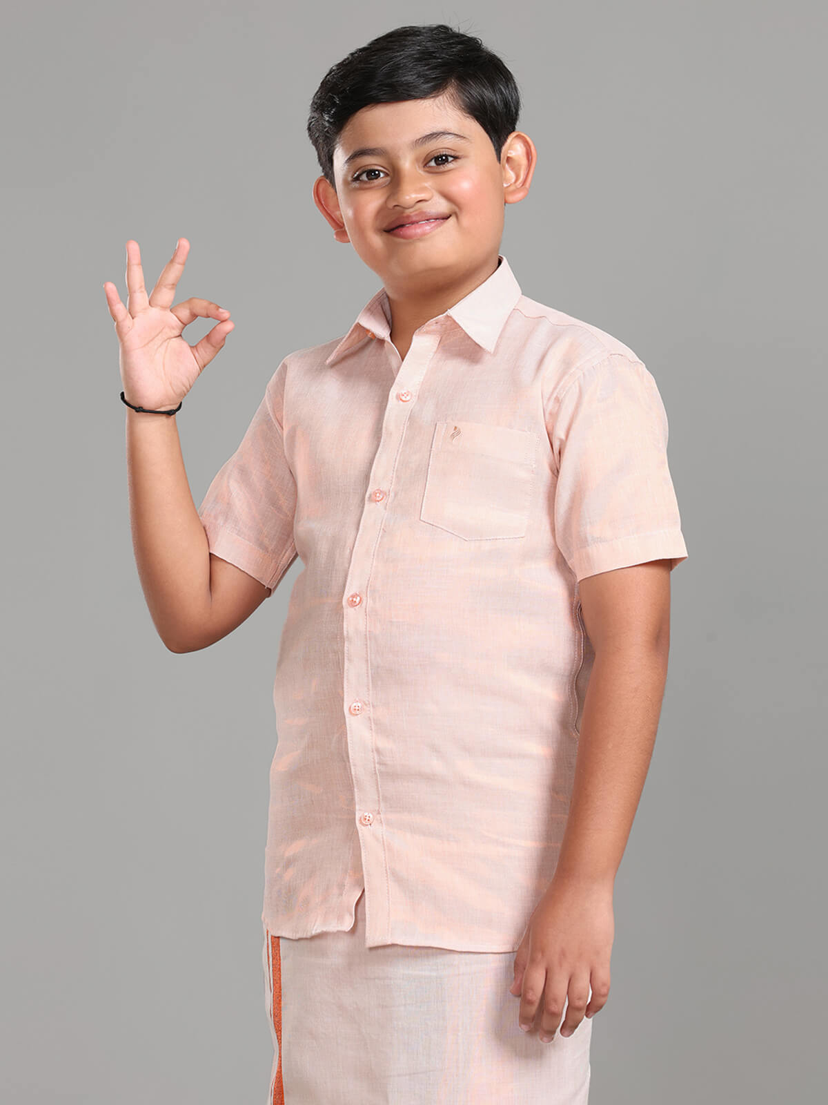 Kids Kondattam Readymade Dhoti & Shirt Set - Copper