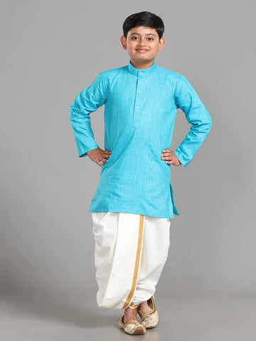 Go Trendy Junior Readymade Panchakacham Dhoti & Kurta Set - Dark Turquoise