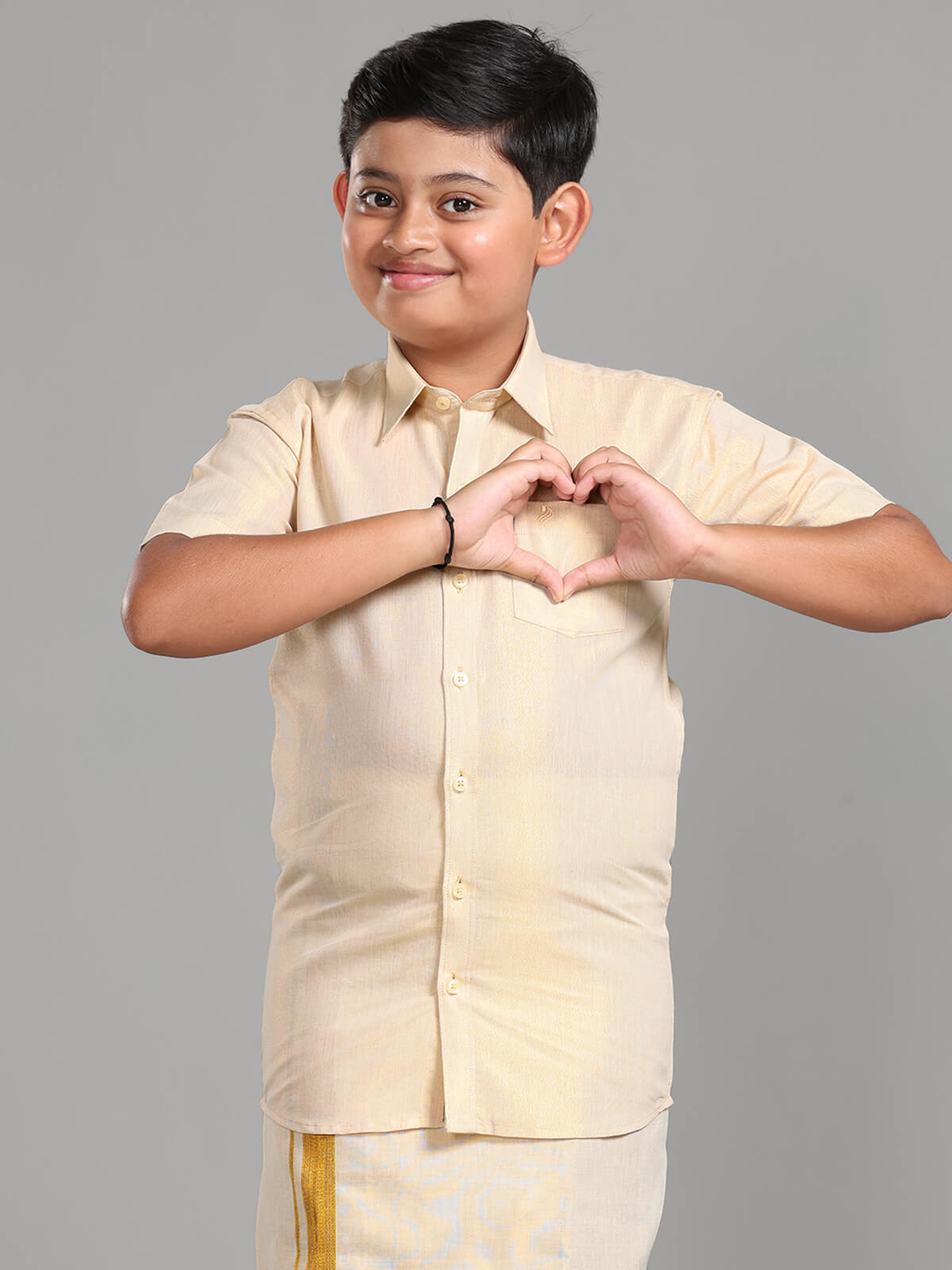 Alaya Cotton Kids Kondattam Readymade Dhoti & Shirt Set - Gold