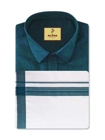 Special Colour Shirts & Fancy Border Dhoti - Navy