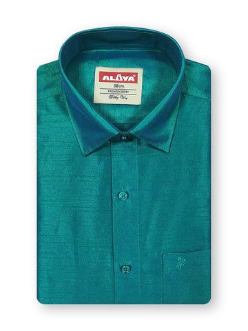 Silky Way Shirt & Jari Dhoti Set - Green