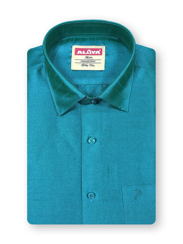 Silky Way Shirt & Jari Dhoti Set - Teal Blue
