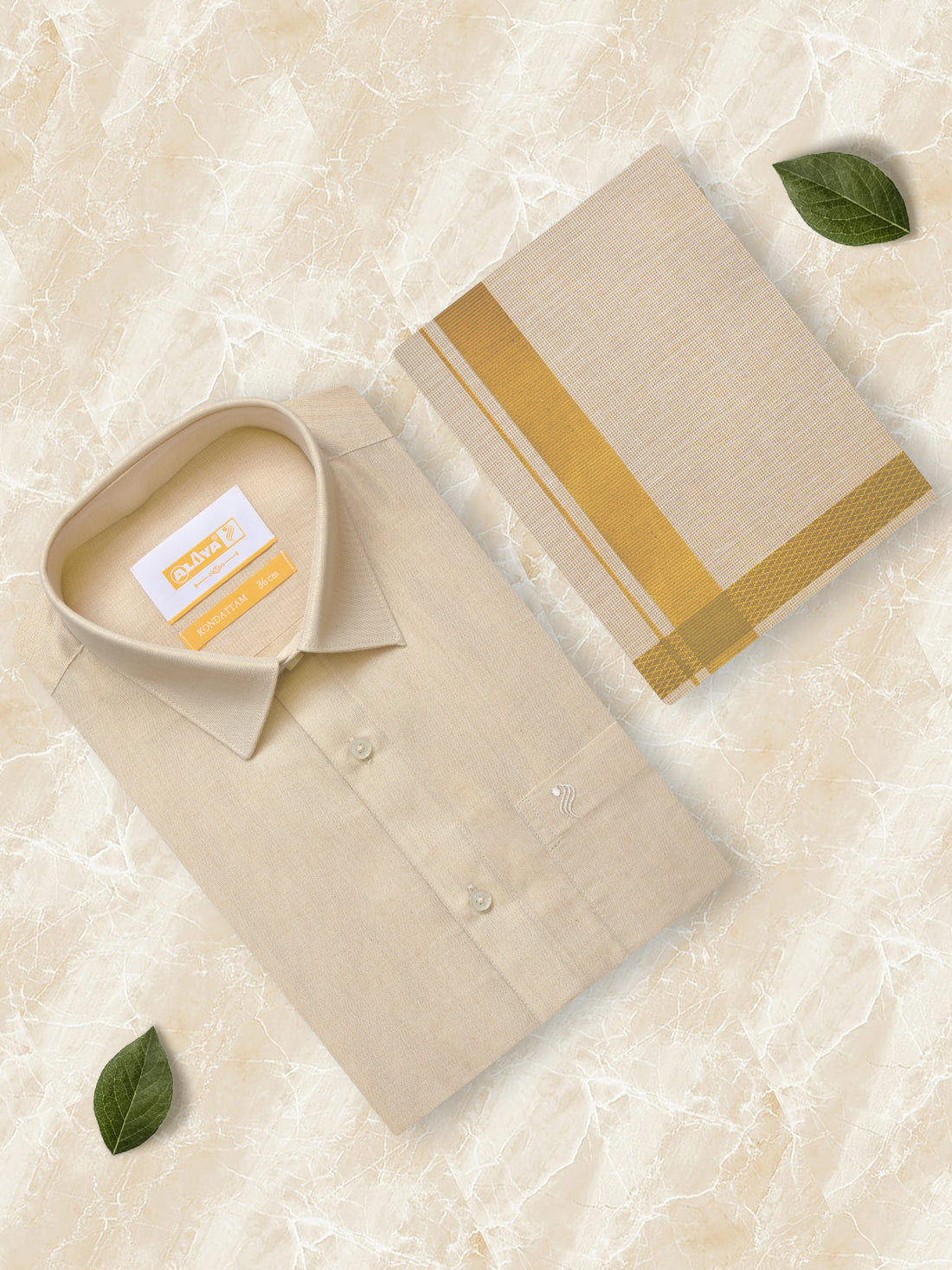 Kondattam Tissue Shirt & Dhoti Set- Gold
