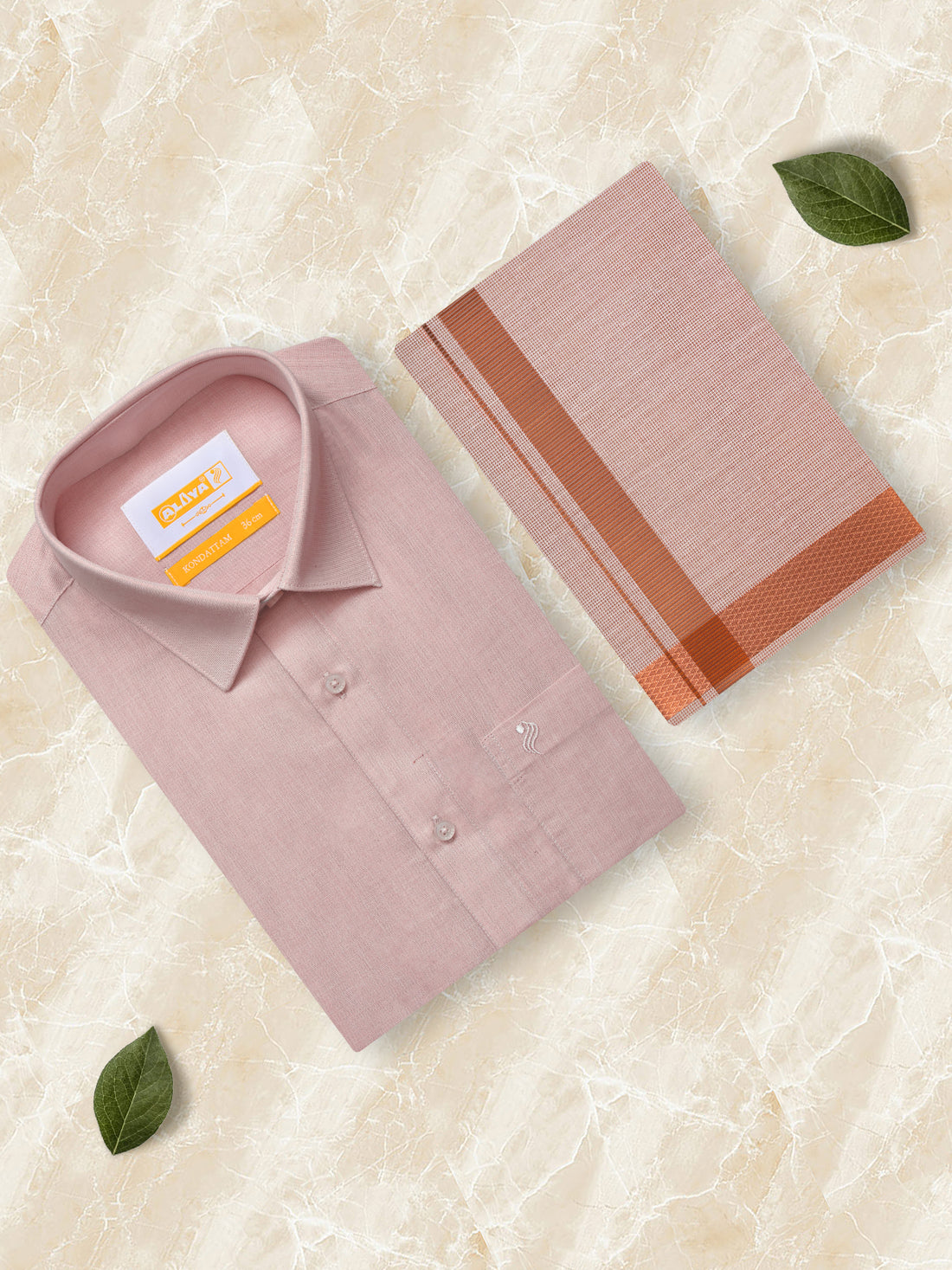 Kondattam Tissue Shirt & Dhoti Set- Copper