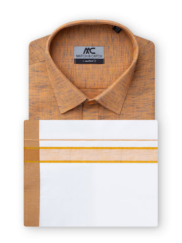 Match & Catch Colour Shirts & Fancy Border Dhoti  - Mid Orange & Blue