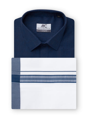 Match & Catch Colour Shirts & Fancy Border Dhoti  - Navy Blue