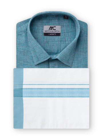 Match & Catch - Colour Shirts & Fancy Border Dhoti  - Airforce Blue