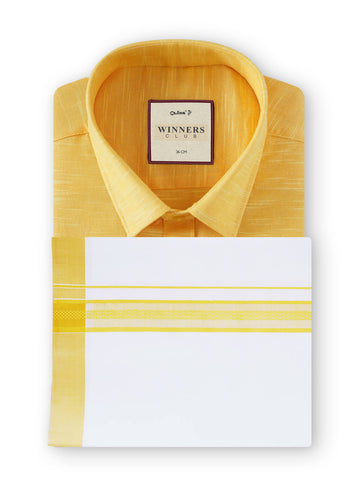 Winner Club Colour Shirts & Fancy Border Dhoti -Buttercup Yellow